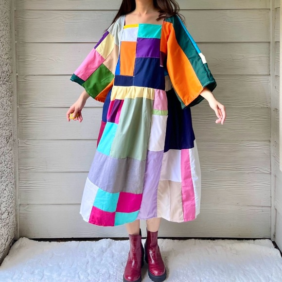 Handmade Quilted Patchwork Colorblock Dress SKU 06127 - Picture 4 of 10